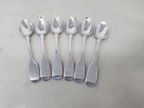 Six Victorian silver Teaspoons fiddle pattern engraved initial D, London 1874, maker: C.B. 110gms