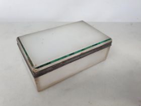 A George V continental silver mounted onyx Cigarette Box with inlaid band of malachite, import