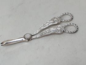 A pair of silver plated Grape Scissors, king's pattern