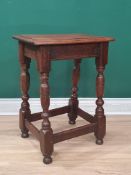 An antique oak Joint Stool on turned supports 2ft H x 1ft 6in W