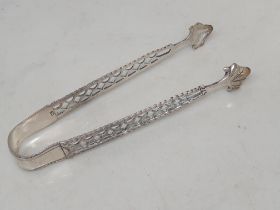 A George III silver Chippendale pattern Sugar Tongs engraved initials, London circa 1790, maker: