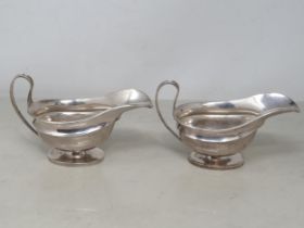 A pair of George V silver sauce Boats on oval pedestal bases, Sheffield 1918, 305gms