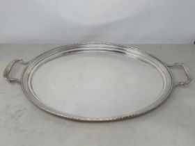 A George V silver two handled oval Tray with leafage border, Birmingham 1931, 1430gms