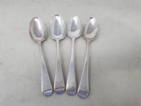 Two pairs of George III silver Dessert Spoons old english pattern engraved initials, London 1787,