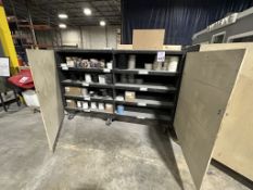 WOOD STORAGE CABINET WITH CONTENTS