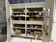 WOOD STORAGE CABINET WITH CONTENTS