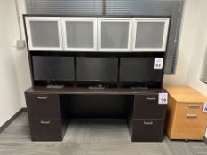 DOUBLE PEDESTAL WOOD DESK WITH HUTCH