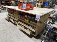 8' WOOD WORK BENCH WITH CONTENTS
