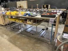10' WORKBENCH ON CASTERS WITH CONTENTS