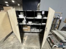 WOOD STORAGE CABINET WITH CONTENTS