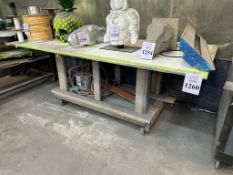8' WOOD WORK TABLE ON CASTERS