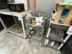 METAL UTILITY CART ON CASTERS WITH CONTENTS