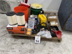 PALLET OF VARIOUS SUPPLIES, OILES, CAR WASH