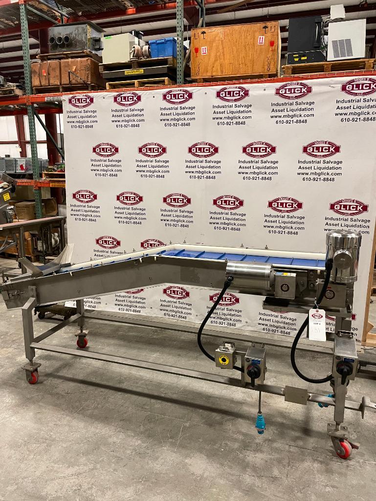 " Spray Dynamics Portable SS Cleated Incline Belt Conveyor 92" Long x 34" - 42" High