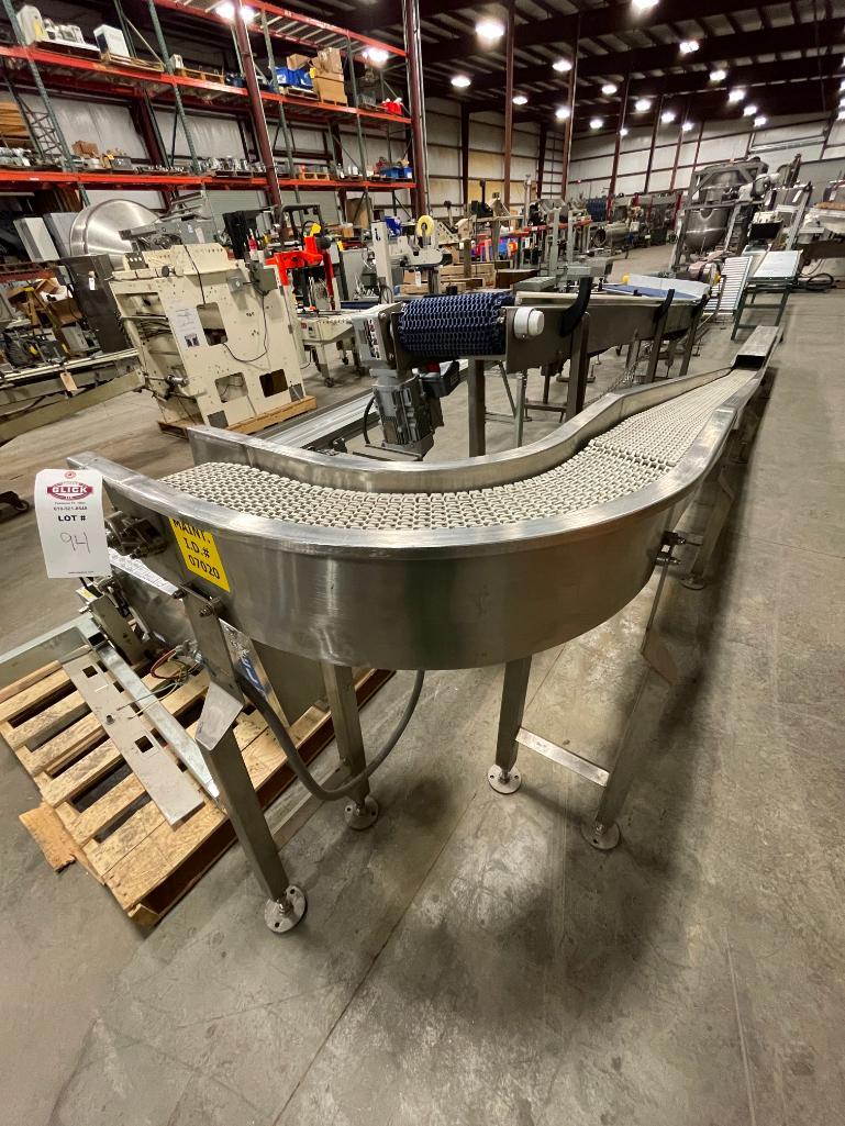 " Stainless Steel, 90 Plastic Belt Conveyor 2' x 20' x 44" - 30" Rise