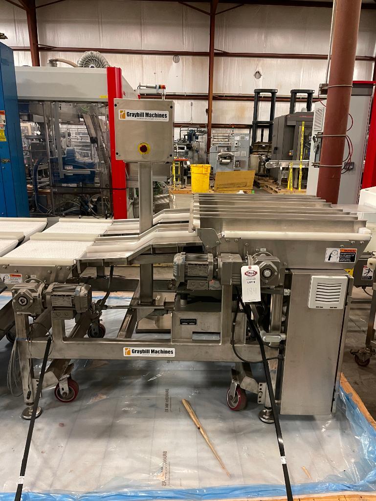 Graybill SS Portable Belt Conveyor 40" to 34" Height w/ Adjustable Lanes