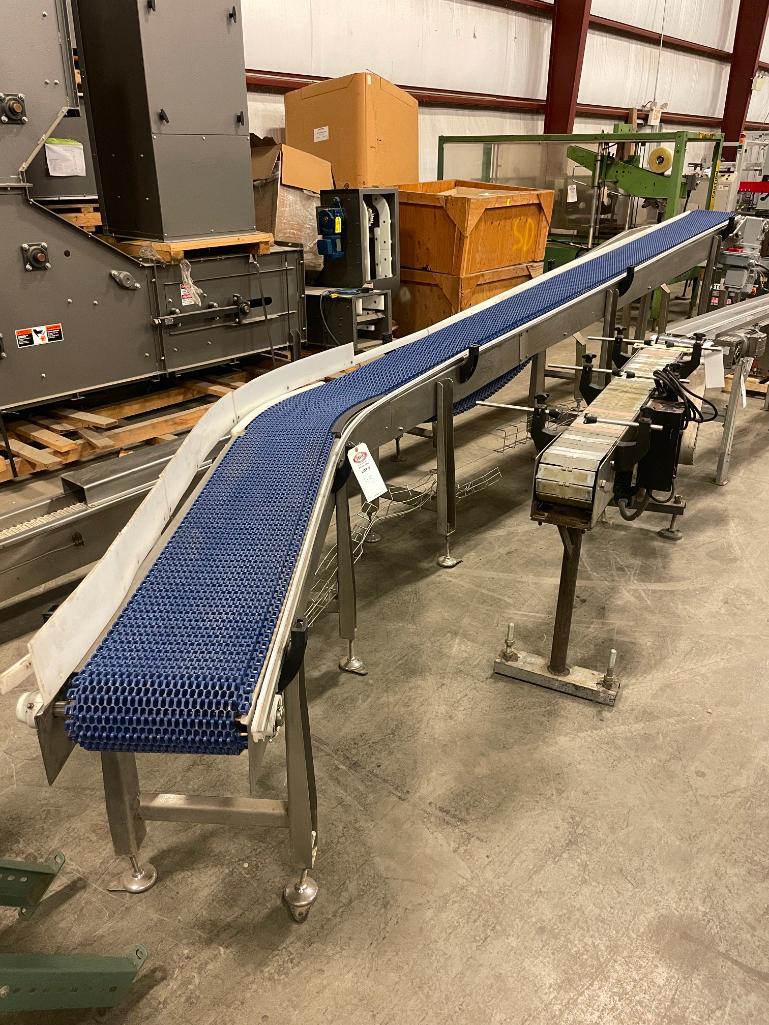 Turn 10" Food Grade Stainless Powered Belt Conveyor 17 Long, 18" Incline