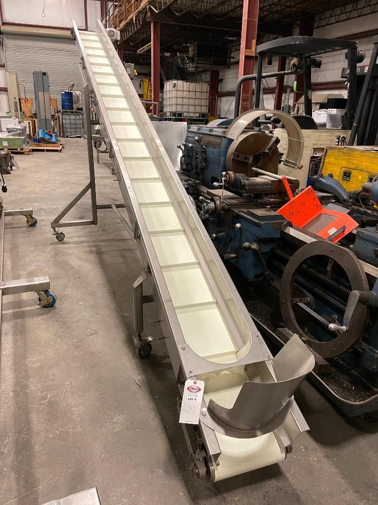 " Portable SS Cleated Belt Incline Conveyor 19' Long x 8" - 96" High