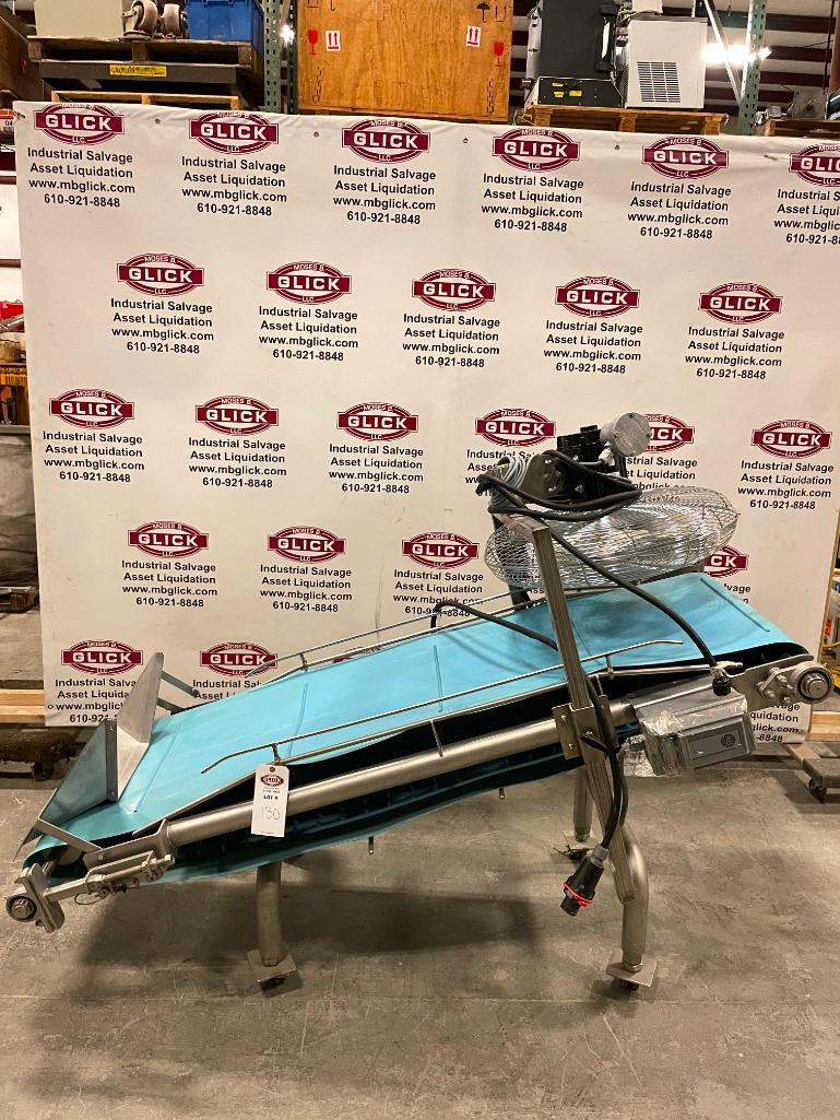 " Portable SS Cooling Cleated Incline Belt Conveyor 78' long x 18" - 39" High