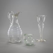 TWO SMALL JARS AND A GLASS VASE