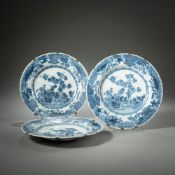 THREE DELFT BLUE AND WHITE FAIENCE PLATES