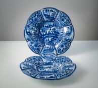 TWO BLUE PAINTED CHINOISERIE PATTERN FAIENCE DISHES