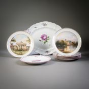 TRAY AND SIX PLATES, KPM AND NYMPHENBURG