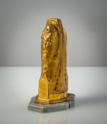 A PAIR OF GILT BRONZE BOOK ENDS 