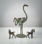 A PAIR OF FLAMINGOS AND TWO FOALS