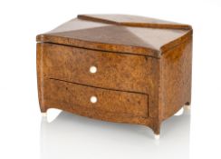 A FRENCH ART DECO IVORY MOUNTED AMBOYNA JEWELLERY CASE