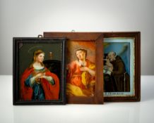 THREE GLASS REVERSE PAINTINGS - SAINTS