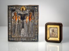 TWO RUSSIAN ICONS WITH SILVER RIZA