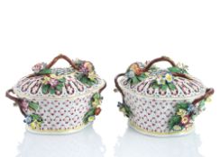 A PAIR OF EUROPEAN PORCELAIN CHESTNUT TUREENS AND COVERS