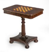 AN ENGLISH MAHOGANY OCCASIONAL TABLE WITH CHESSBOARD