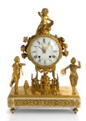 AN ORMOLU AND MARBLE PENDULE WITH PUTTO