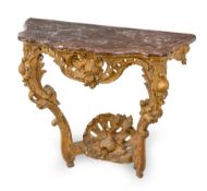 A LOUIS XV CARVED GILTWOOD CONSOLE TABLE