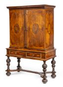 A GERMAN BAROQUE BRASS MOUNTED WALNUT AND FRUITWOOD MARQUETRY 