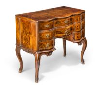 AN AUSTRIAN GILT BRASS MOUNTED WALNUT AND FRUITWOOD MARQUETRY POUDREUSE