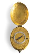AN EARLY FIREGILT BRASS AND COPPER SINGLE HAND NECK CLOCK