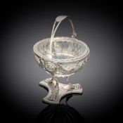 A GERMAN NEOCLASSICAL OPENWORK SILVER SALT CELLAR WITH GLASS LINER