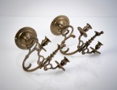A PAIR OF TWO LIGHT BRONZE WALL LIGHTS