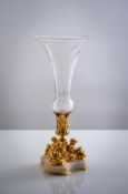 A DECORATIVE CUT GLASS GILT BRONZE AND ALABASTRE VASE