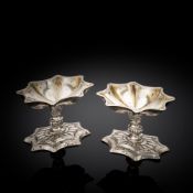 A PAIR OF GERMAN PARCIAL GILT SILVER SALT CELLARS