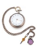 A SILVER SPINDLE POCKET WATCH