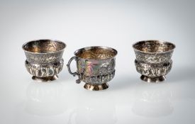 THREE RUSSIAN SILVER VODKA BEAKER