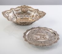 TWO GERMAN OPENWORK SILVER DISHES