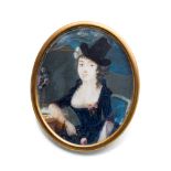 Portraitminiatur einer Dame mit Hut