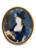 A PORTRAIT MINIATURE OF A YOUNG LADY WITH HAT
