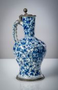 A LARGE DELFT (DE ROOS) PEWTER MOUNTED BLUE AND WHITE FAIENCE JAR