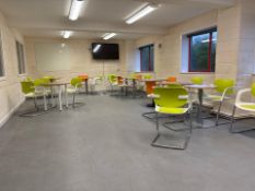 Quantity of Cafeteria Furniture Including 10 x Round Wood Tables & 20 Plastic Chairs